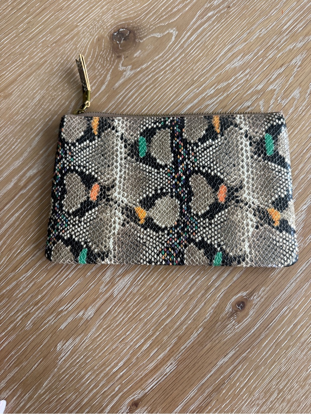 Madewell Gold Snake-Embossed Zip Pouch with Multicolor Spots